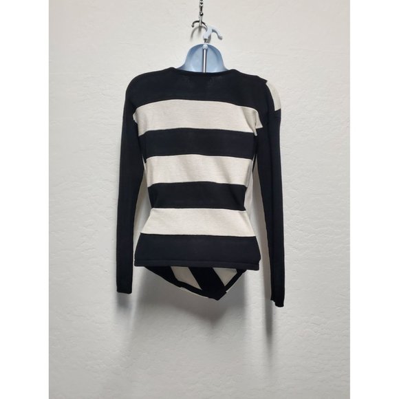 Kenneth Cole New York Side Partial Wrap Black/White Striped Top Sweater XS - Picture 4 of 7